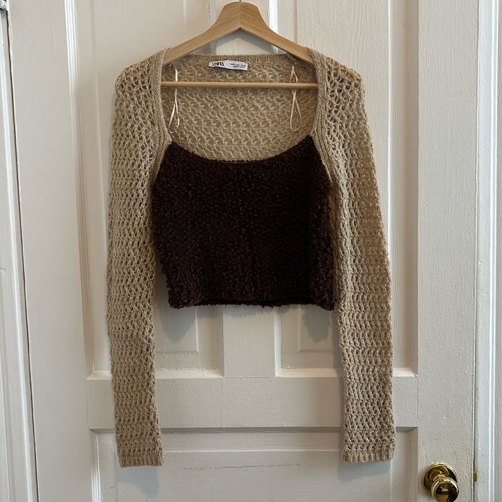 ZARA | Cropped long sleeve knit top
